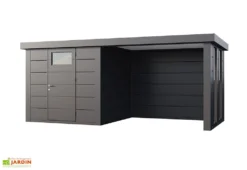 Abri De Jardin En Métal Avec Auvent Vitré Lounge – 12,5 M² -Refuge Jardin abri jardin auvent vitre droite anthracite