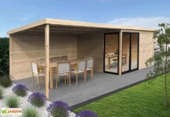Solid Abri De Jardin En Bois D’épicéa Brut Avec Auvent - Tavira 24,17 M²
