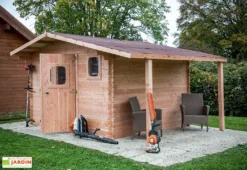Abri De Jardin En Bois Douglas 28 Mm + Bûcher – 17,20 M² : 3,51 X 4,90 M -Refuge Jardin abri jardin bois douglas bucher 28mm 17m2 dommar habrita