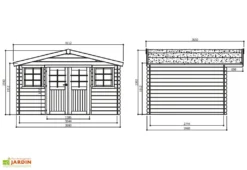 Solid Abri De Jardin En Bois Dole 28 Mm - 12 M² Avec Toit à 2 Pans -Refuge Jardin abri jardin dole bois 388x298cm 11m2 toit double pan double porte 2 fenetres 2