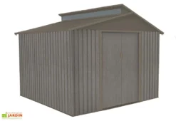 Abri De Jardin En Métal Look Bois Vieilli + Puit De Lumière 7,25 M² -Refuge Jardin abri jardin metal aspect bois vieilli puit lumiere 257x285cm 1