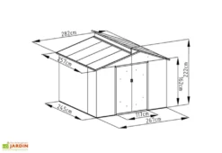 Abri De Jardin En Métal Look Bois Vieilli + Puit De Lumière 7,25 M² -Refuge Jardin abri jardin metal aspect bois vieilli puit lumiere 257x285cm 4