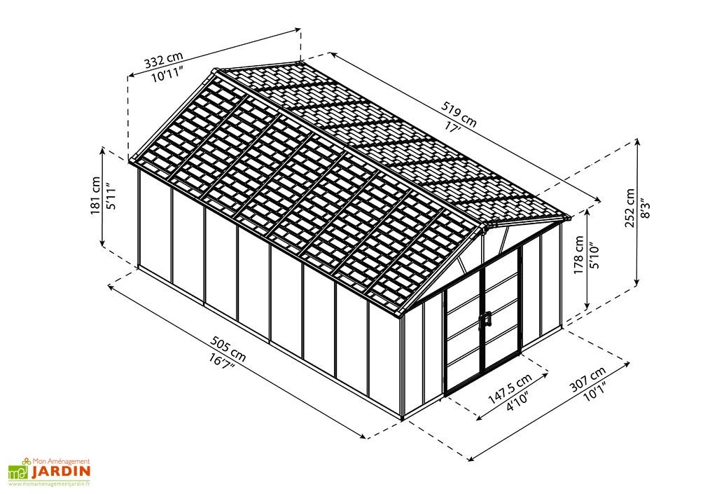 Abri De Jardin En Polycarbonate Et Aluminium Yukon 15 M² - Gris 3 Abri De Jardin En Polycarbonate Et Aluminium Yukon 15 M² - Gris – Image 3