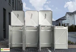 Cache-poubelle Triple En Acier Et Composite Aluminium 209 X 80 X 115 Cm -Refuge Jardin abri poubelle triple acier aluminium ouvert