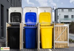 Cache-poubelle Triple En Acier Et Bois De Pin Traité 181 X 63 X 115 Cm -Refuge Jardin abri poubelle triple acier bois hide