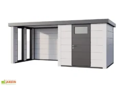 Abri De Jardin En Métal Avec Auvent Vitré Lounge – 12,5 M² -Refuge Jardin cabanon jardin auvent vitre gauche blanc