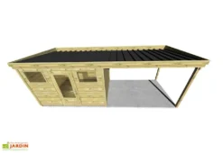 Abri De Jardin En Bois De Pin Traité Avec Auvent Et Plancher – 20,5 M² -Refuge Jardin cabanon jardin bois avec auvent