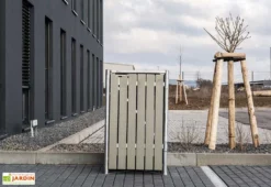 Cache-poubelle Simple En Acier Et Bois De Pin Traité 69 X 80 X 115 Cm -Refuge Jardin cache poubelle acier pin gris 1