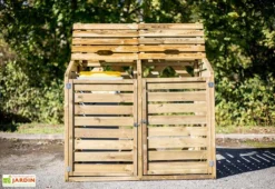 Cache Poubelle Bois Double (150x90x120) -Refuge Jardin cache poubelle bois double abri bois 1