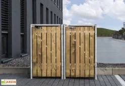 Cache-poubelle Double En Acier Et Bois De Pin Traité 120 X 63 X 115 Cm