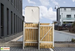 Cache-poubelle Simple En Acier Et Bois De Pin Traité 69 X 80 X 115 Cm -Refuge Jardin cache poubelle ouvert acier bois naturel