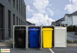 Cache-poubelle Triple En Acier Et Composite Aluminium 209 X 80 X 115 Cm -Refuge Jardin cache poubelle triple acier aluminium ouvert 1