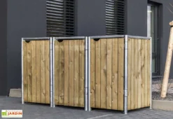 Cache-poubelle Triple En Acier Et Bois De Pin Traité 181 X 63 X 115 Cm