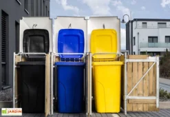 Cache-poubelle Triple En Acier Et Bois De Pin Traité 209 X 80 X 115 Cm -Refuge Jardin cache poubelle triple acier bois ouvert