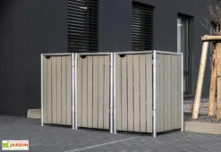 Cache-poubelle Triple En Acier Et Bois De Pin Traité 209 X 80 X 115 Cm -Refuge Jardin cache poubelle triple acier pin gris