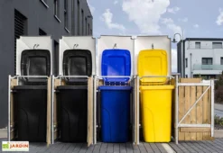 Cache-poubelles En Acier Et Bois De Pin Traité 241 X 63 X 115 Cm -Refuge Jardin cache poubelles acier bois ouvert