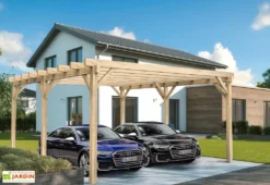 Carport 2 Voitures Autoporté En Bois D'Europe Du Nord Lamellé Collé - Lugo
