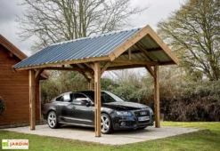 Carport Bois Traité Haute Température 5x3,5m Thurac + Bac Acier