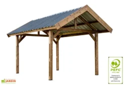 Carport Bois Traité Haute Température 5x3,5m Thurac + Bac Acier -Refuge Jardin carport bois double pente traite haute temperature 4m thurac bac acier