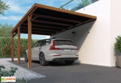 Carport Adossé En Bois De Pin Traité Avec Couverture Polycarbonate – 16,4 M²
