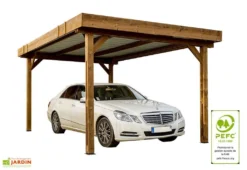Carport En Bois Traité Haute Température 4,5 X 3 M Thones + Bac Acier -Refuge Jardin carport bois traite haute temperature tonnelle bac acier 5m 3