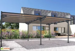 Carport Double En Aluminium Et Polycarbonate Mistral 30 M² -Refuge Jardin carport deux voitures aluminium polycarbonate mistral 30m