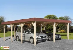 Carport Double En Bois D’épicéa Brut Et Acier Galvanisé 39,75 M²