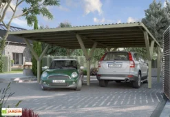 Carport Double En Bois De Pin Traité Et Couverture PVC – 35,99 M²