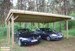 Carport Double En Bois D’Épicéa Traité Et Fibre De Verre 30 M²