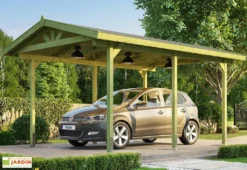 Carport Simple En Bois De Pin Traité Avec Toit Double Pente – 17 M²