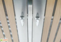 Cache Poubelle Extérieur Double Inox Imitation Bois – 2x 240 Litres -Refuge Jardin detail poignee cache poubelle westmann wmhhwtc 51