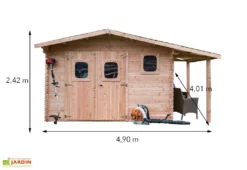 Abri De Jardin En Bois Douglas 28 Mm + Bûcher – 19,65 M² : 4,01 X 4,90 M -Refuge Jardin dimensions abri bois douglas bucher 28mm 20m2 dommar habrita