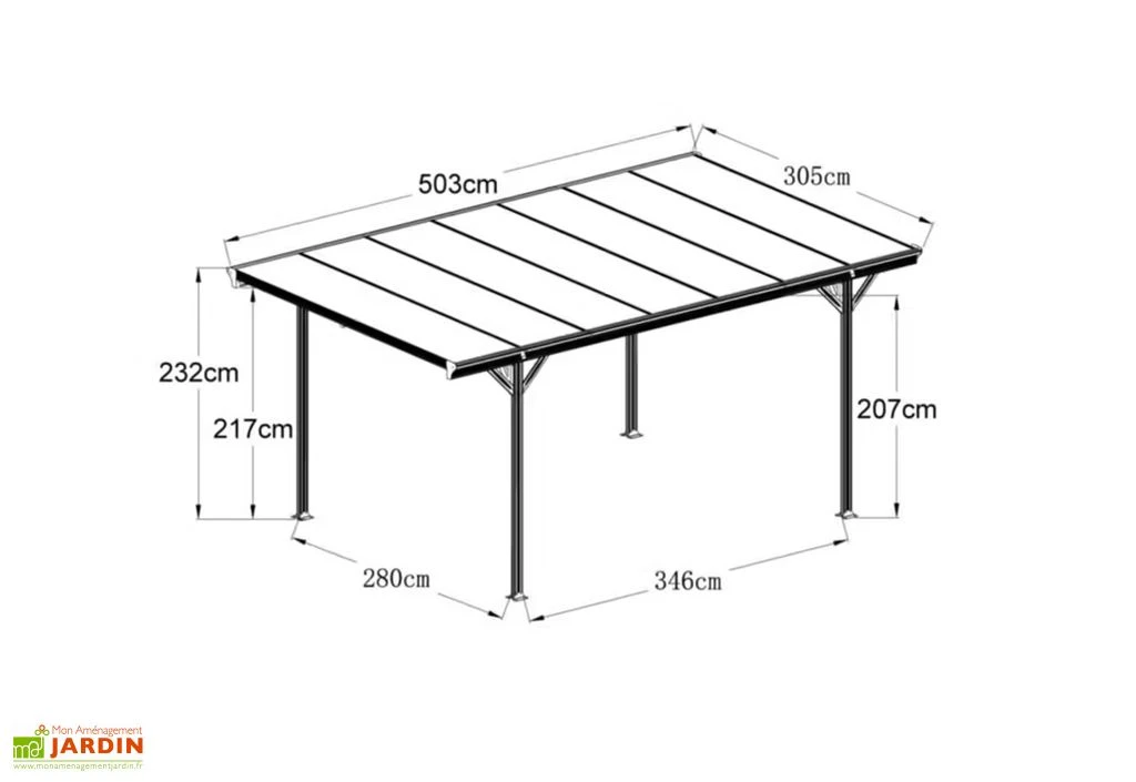 Carport Autoportant En Aluminium Et Polycarbonate 15 M² – Lola 4 Carport Autoportant En Aluminium Et Polycarbonate 15 M² – Lola – Image 4