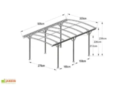 Carport Autoportant En Aluminium Et Polycarbonate 15 M² – Nora -Refuge Jardin dimensions carport nora forest style