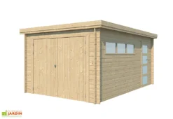 Garage En Bois D’Épicéa Toit Plat Bac Acier 16 M²