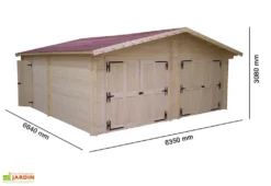 Garage Double En Sapin Massif 42 Mm 620x620x308cm -Refuge Jardin garage double bois 635cm