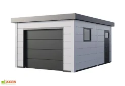 Garage En Métal Avec Porte Motorisée – 19,3 M² -Refuge Jardin garage jardin porte motorisee blanc