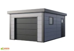 Garage En Métal Avec Porte Motorisée – 19,3 M² -Refuge Jardin garage metal porte motorisee gris clair