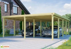 Carport Double En Bois De Pin Traité Et Toit Acier Galvanisé – 47,27 M²