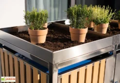 Cache Poubelle Extérieur Double Inox Imitation Bois – 2x 240 Litres -Refuge Jardin jardiniere cache poubelle westmann wmhhwtc 51