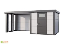 Abri De Jardin En Métal Avec Auvent Vitré Lounge – 12,5 M² -Refuge Jardin remise jardin auvent vitre gauche