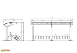 Abri à Vélos Pour Collectivités En Acier Galvanisé Et Polycarbonate Larus -Refuge Jardin schema dimensions abri velo acier larus
