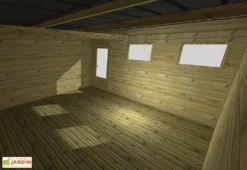 Abri De Jardin En Bois De Pin Traité Avec Auvent Et Plancher – 32,3 M² -Refuge Jardin vue interieur abri jardin bois avec plancher
