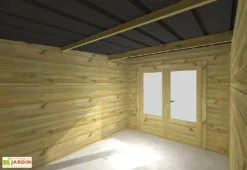 Abri De Jardin En Bois De Pin Traité Avec Auvent – 23,2 M² -Refuge Jardin vue interieur abri jardin double porte