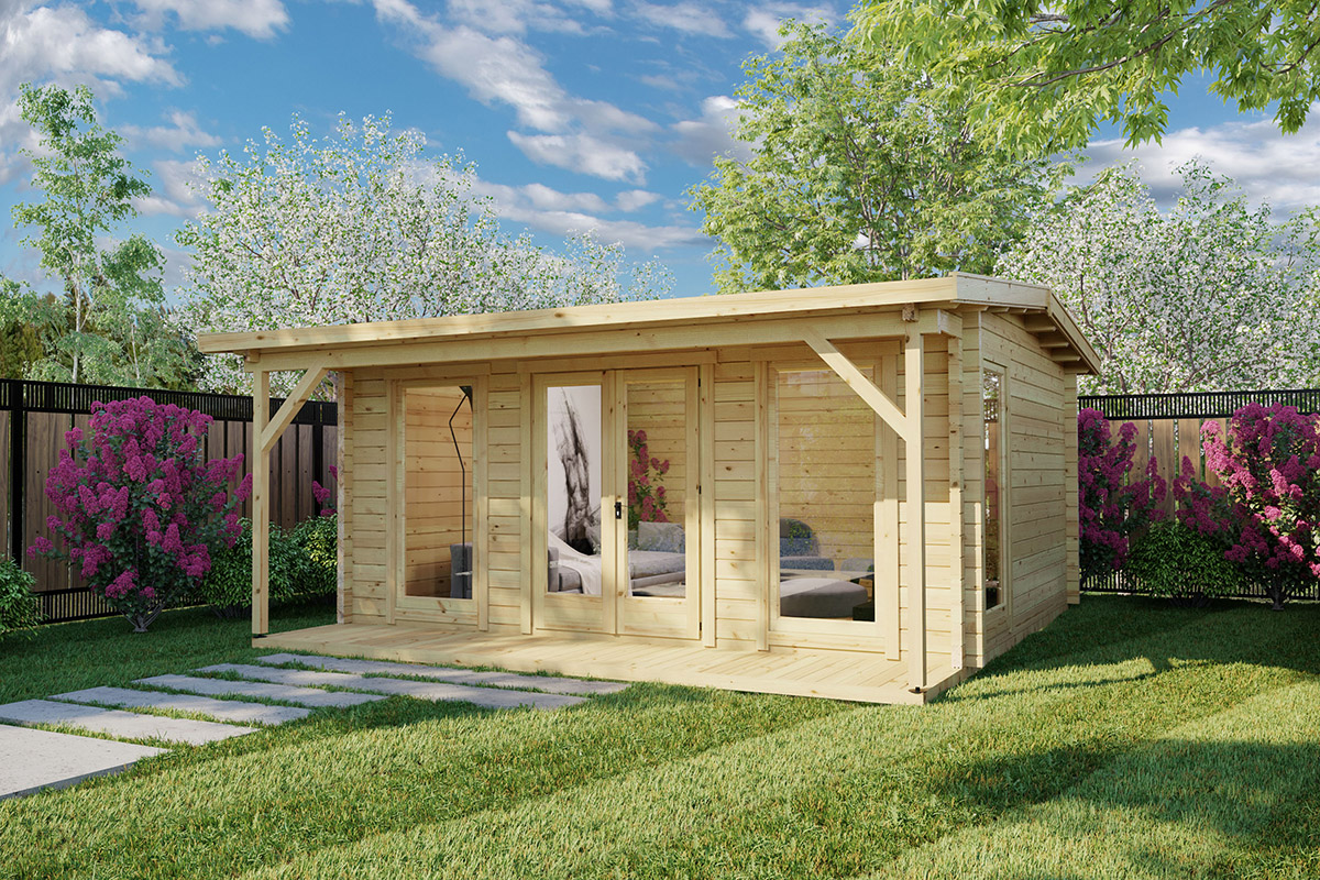Refuge Jardin -Refuge Jardin Bungalow bois avec auvent terrasse Costa A 19 M2 70 MM